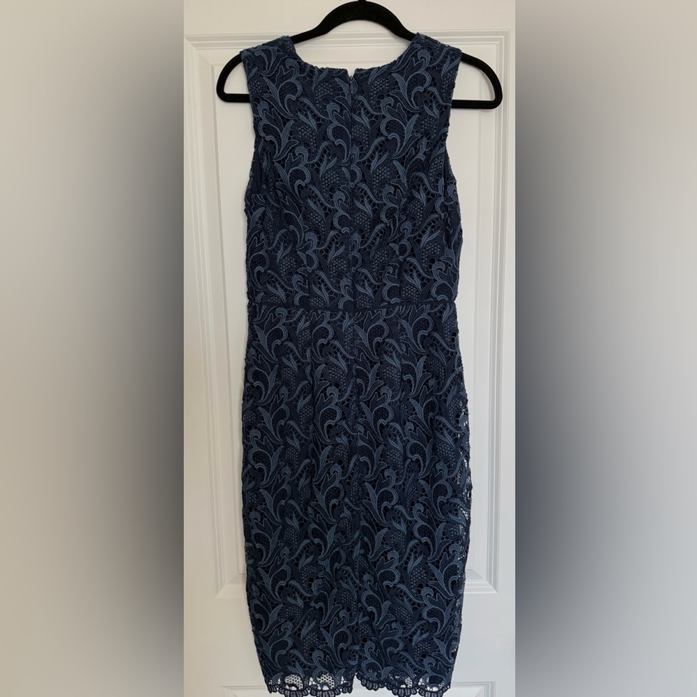 Sleeveless Navy Lace Sheath Dress